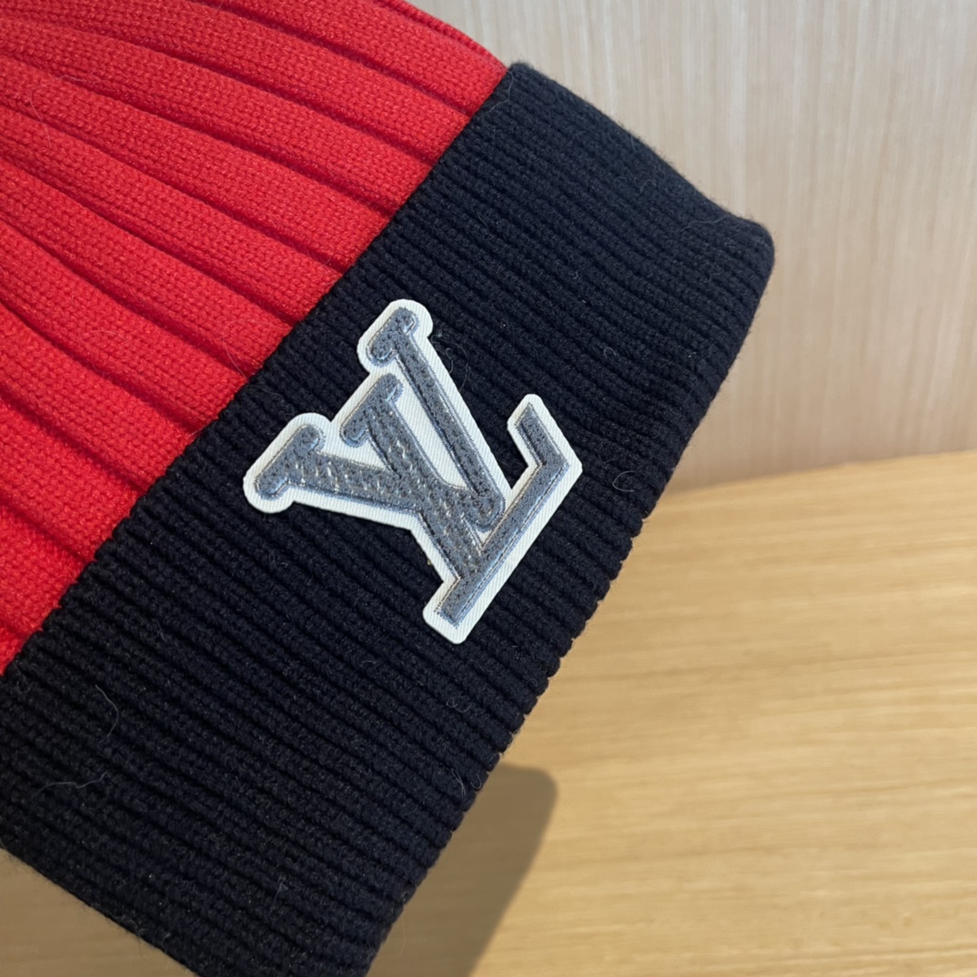 lv路易威登拼色毛线帽子女冬天时尚保暖潮流出街户外护耳针织帽