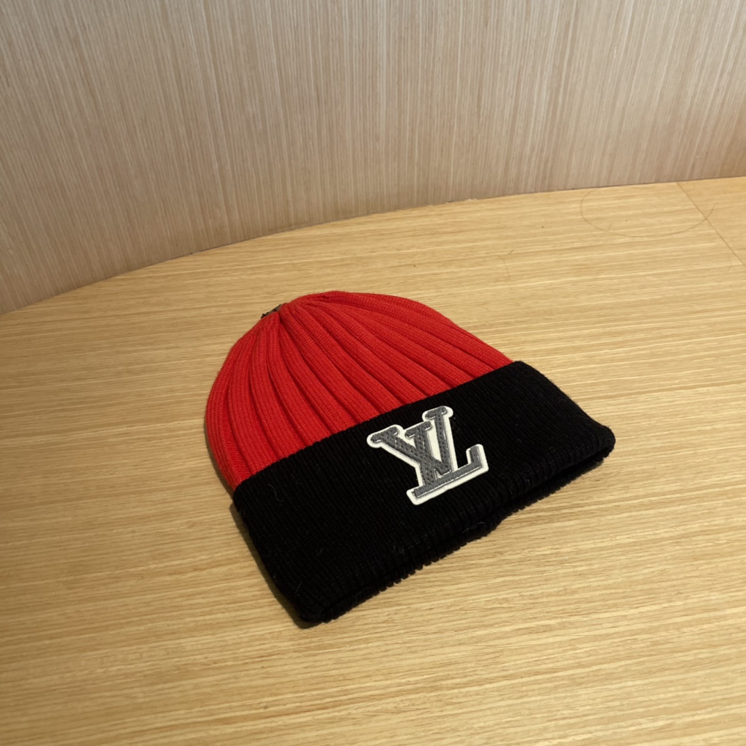 lv路易威登拼色毛线帽子女冬天时尚保暖潮流出街户外护耳针织帽