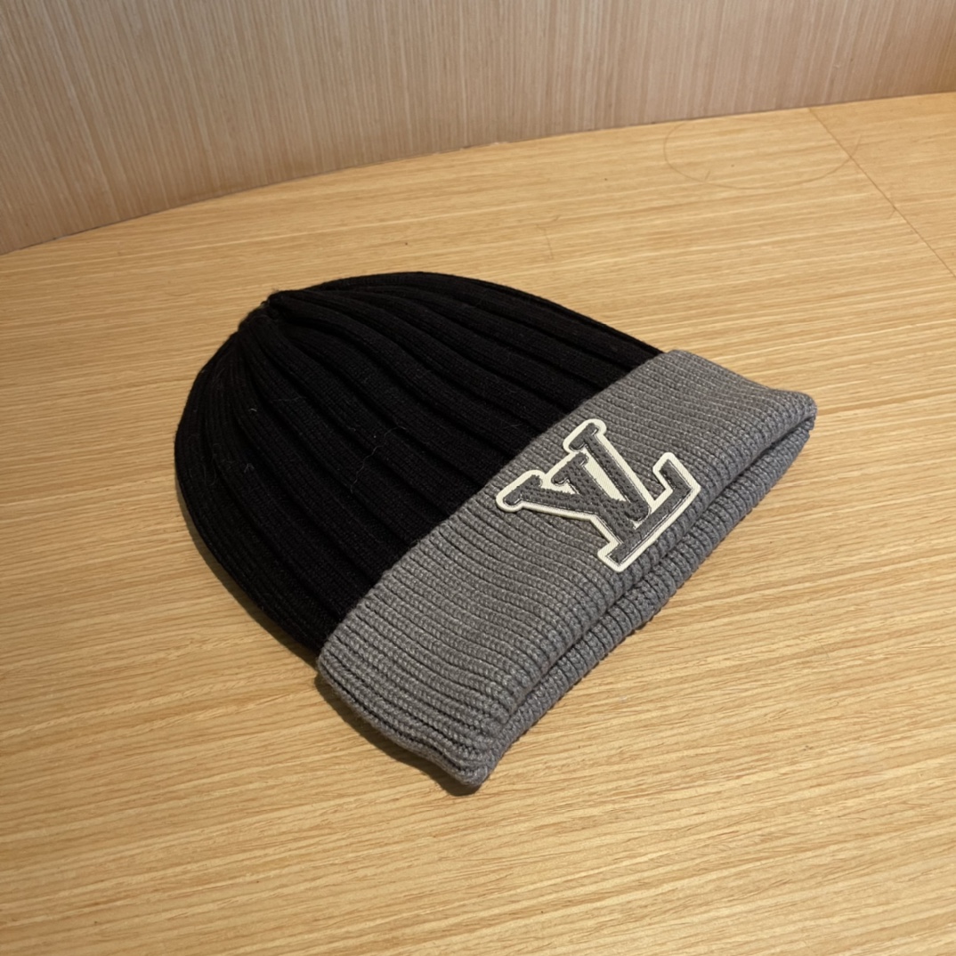 lv路易威登拼色毛线帽子女冬天时尚保暖潮流出街户外护耳针织帽