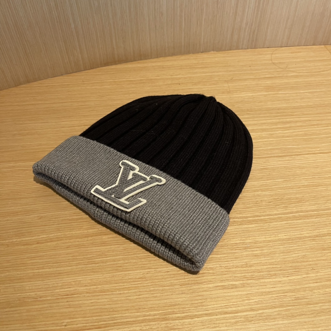 lv路易威登拼色毛线帽子女冬天时尚保暖潮流出街户外护耳针织帽