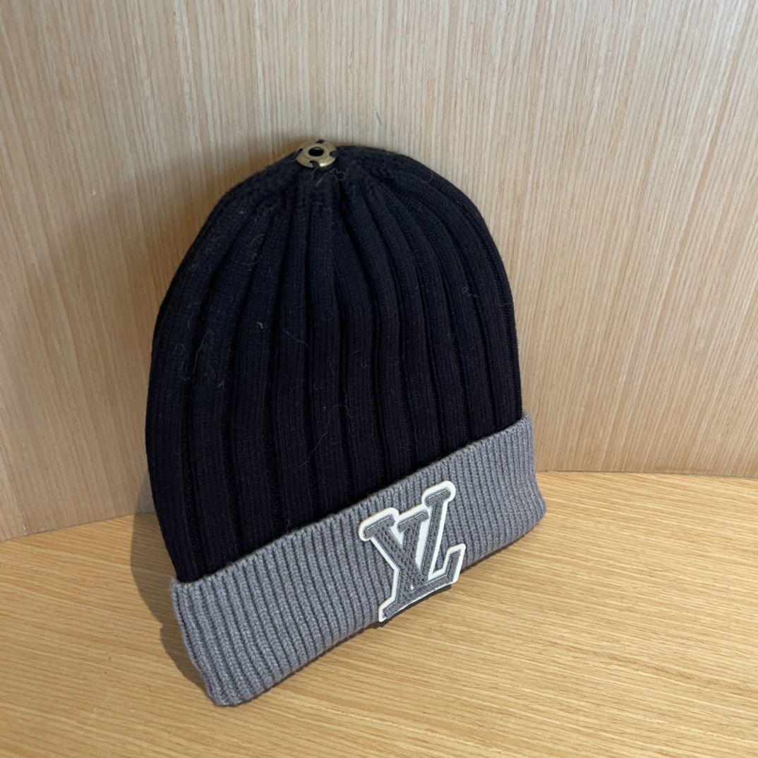 lv路易威登拼色毛线帽子女冬天时尚保暖潮流出街户外护耳针织帽