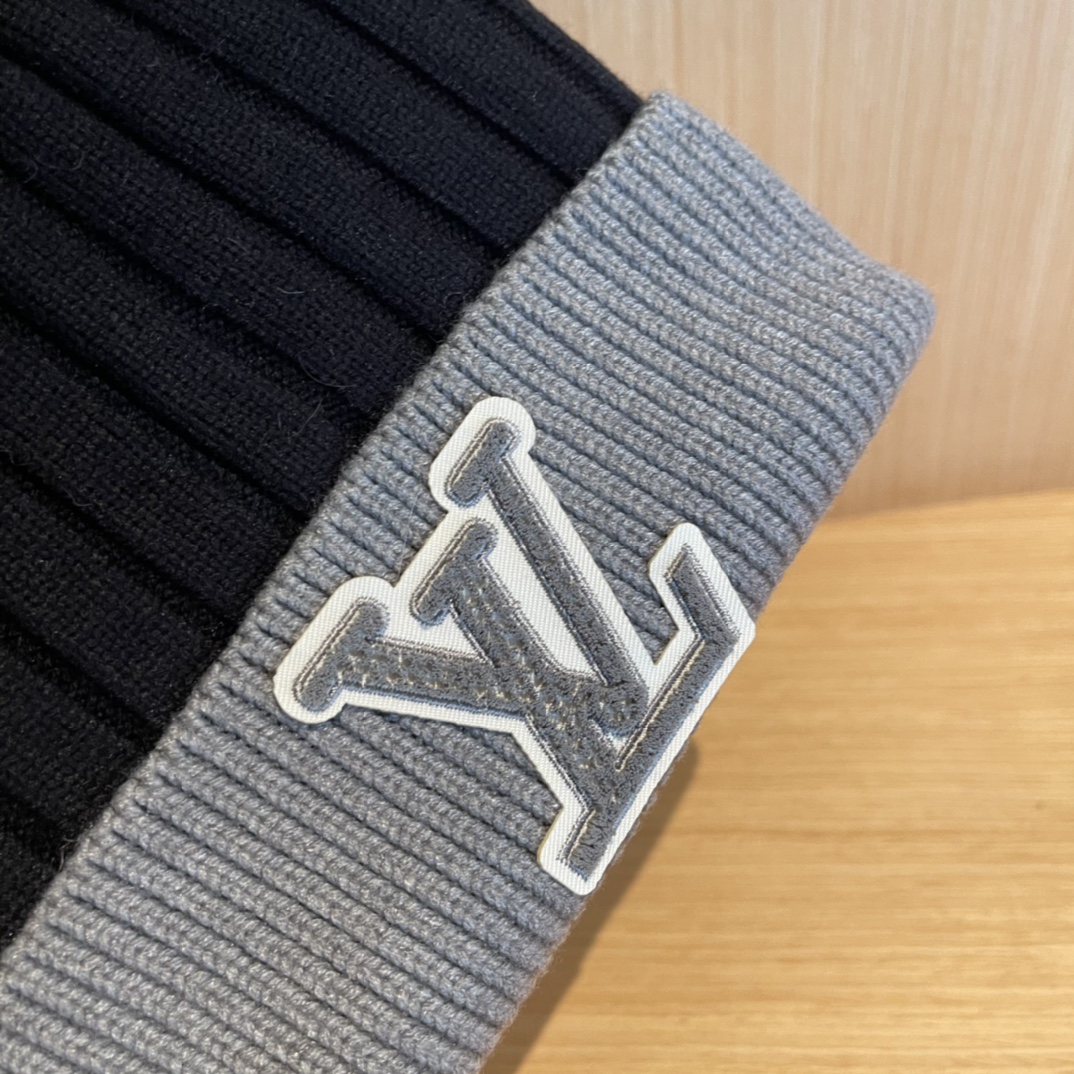 lv路易威登拼色毛线帽子女冬天时尚保暖潮流出街户外护耳针织帽