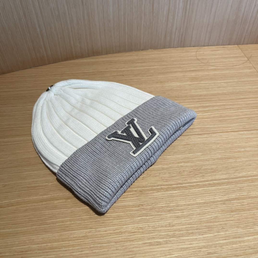 lv路易威登拼色毛线帽子女冬天时尚保暖潮流出街户外护耳针织帽