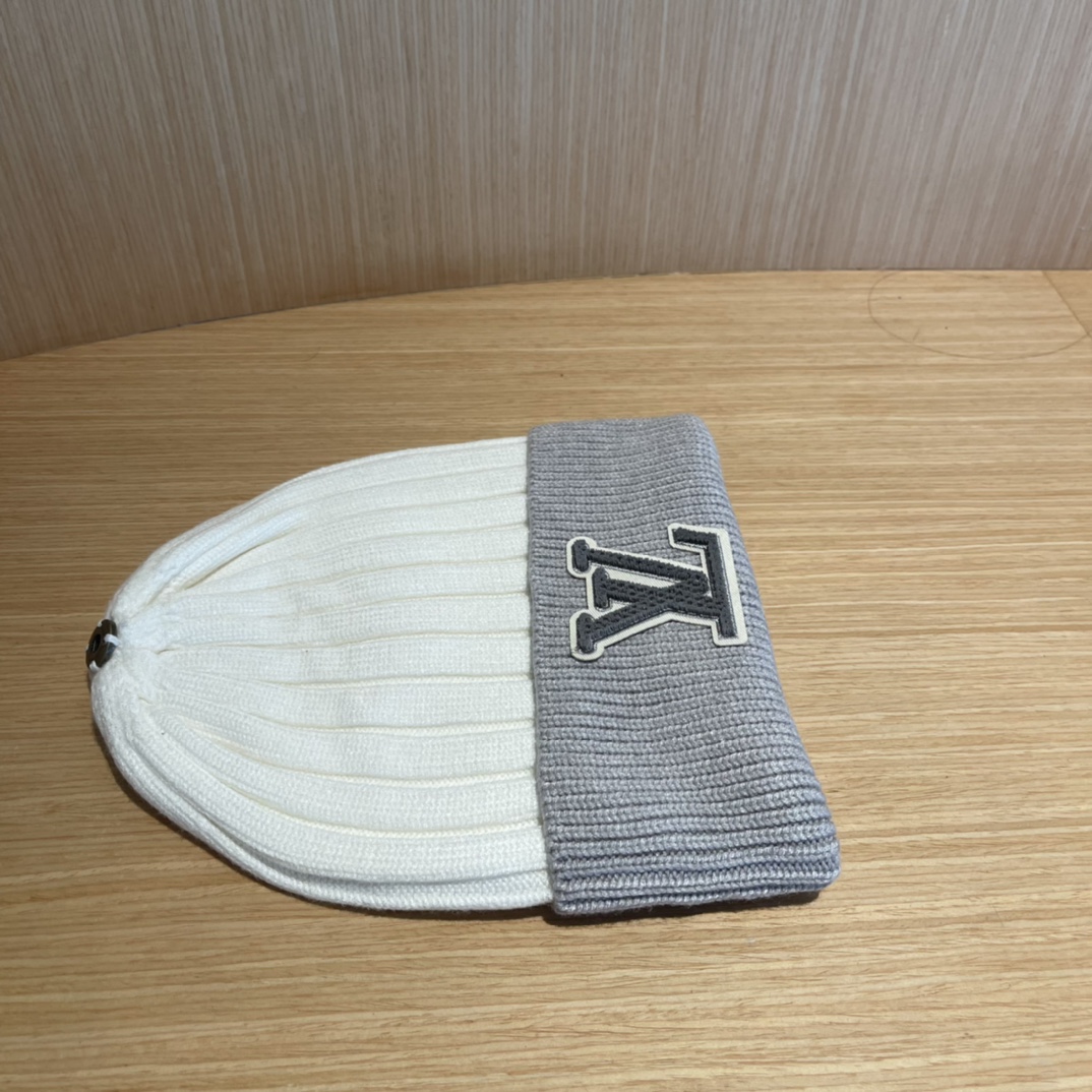 lv路易威登拼色毛线帽子女冬天时尚保暖潮流出街户外护耳针织帽