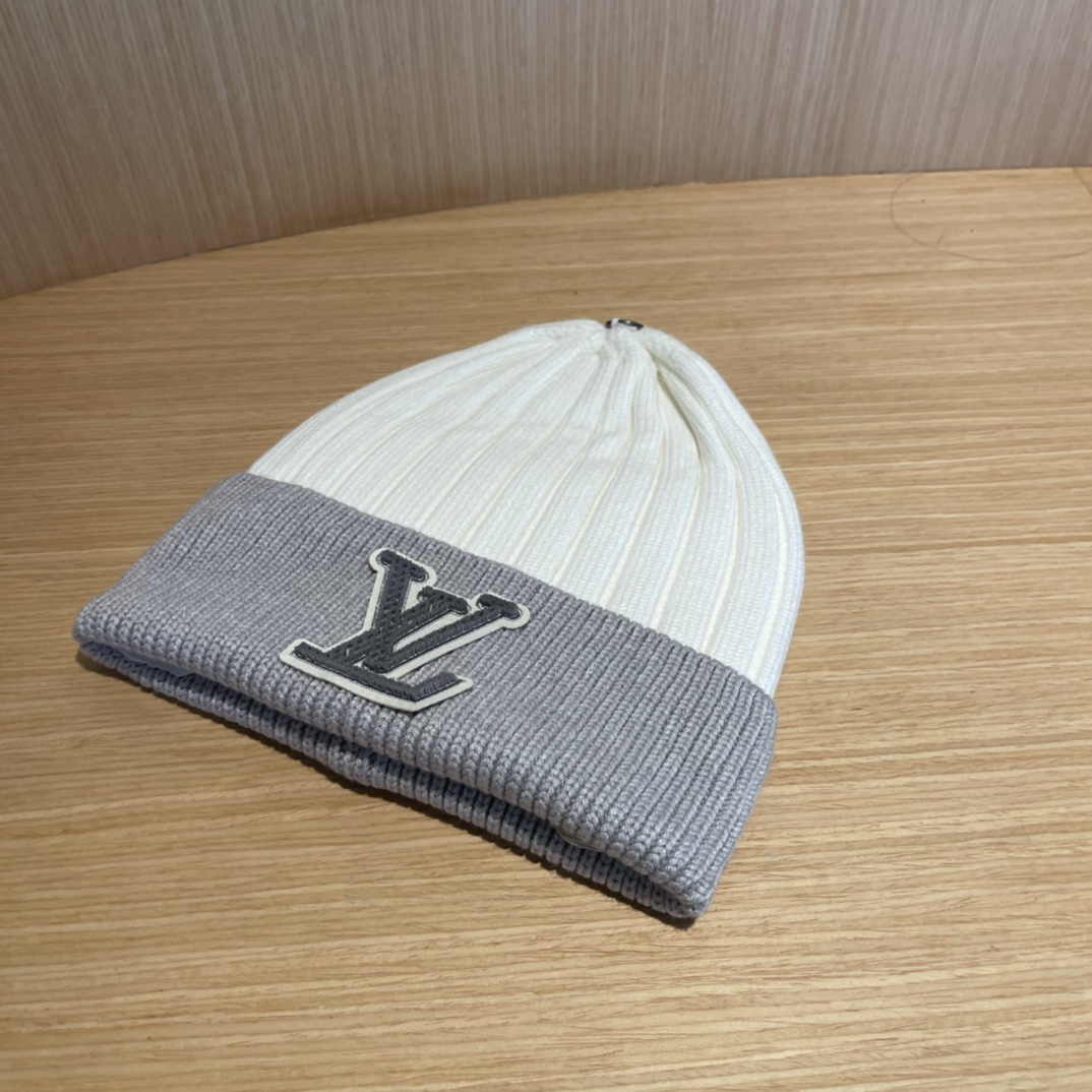 lv路易威登拼色毛线帽子女冬天时尚保暖潮流出街户外护耳针织帽