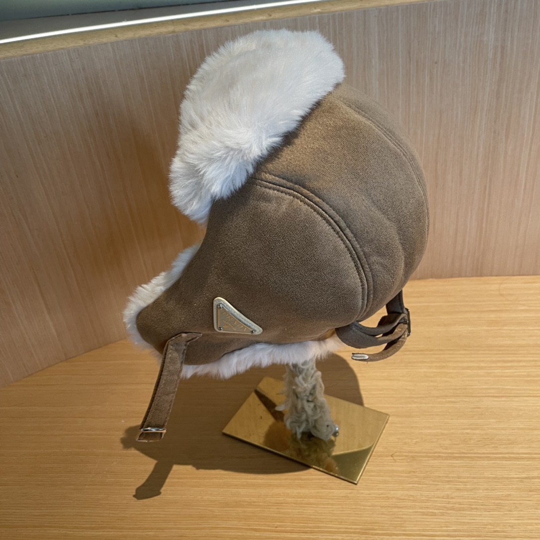 普拉达Prada冬季毛绒雷锋帽子女东北防寒保暖户外骑行防风护耳帽时尚休闲