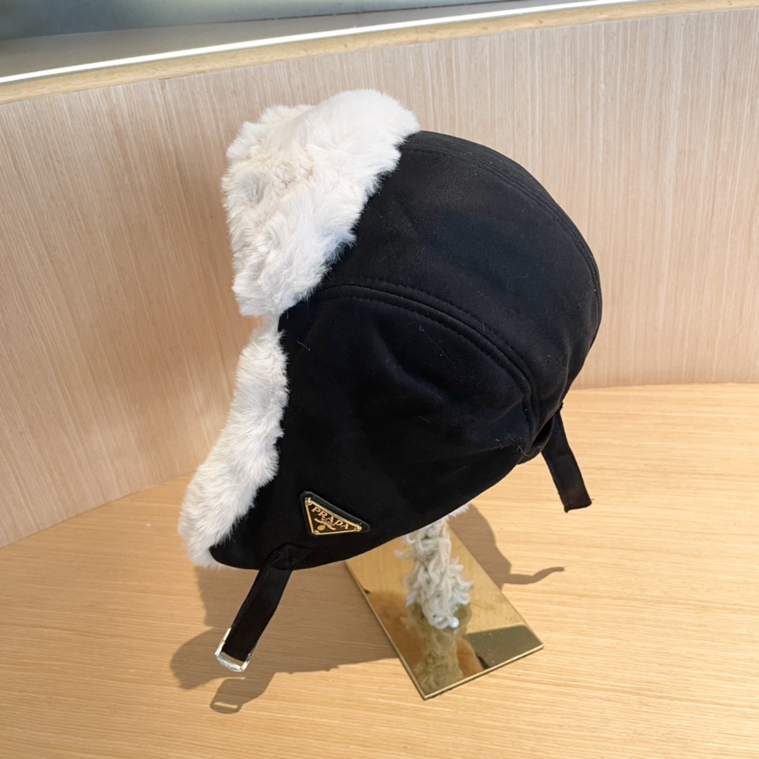 普拉达Prada冬季毛绒雷锋帽子女东北防寒保暖户外骑行防风护耳帽时尚休闲