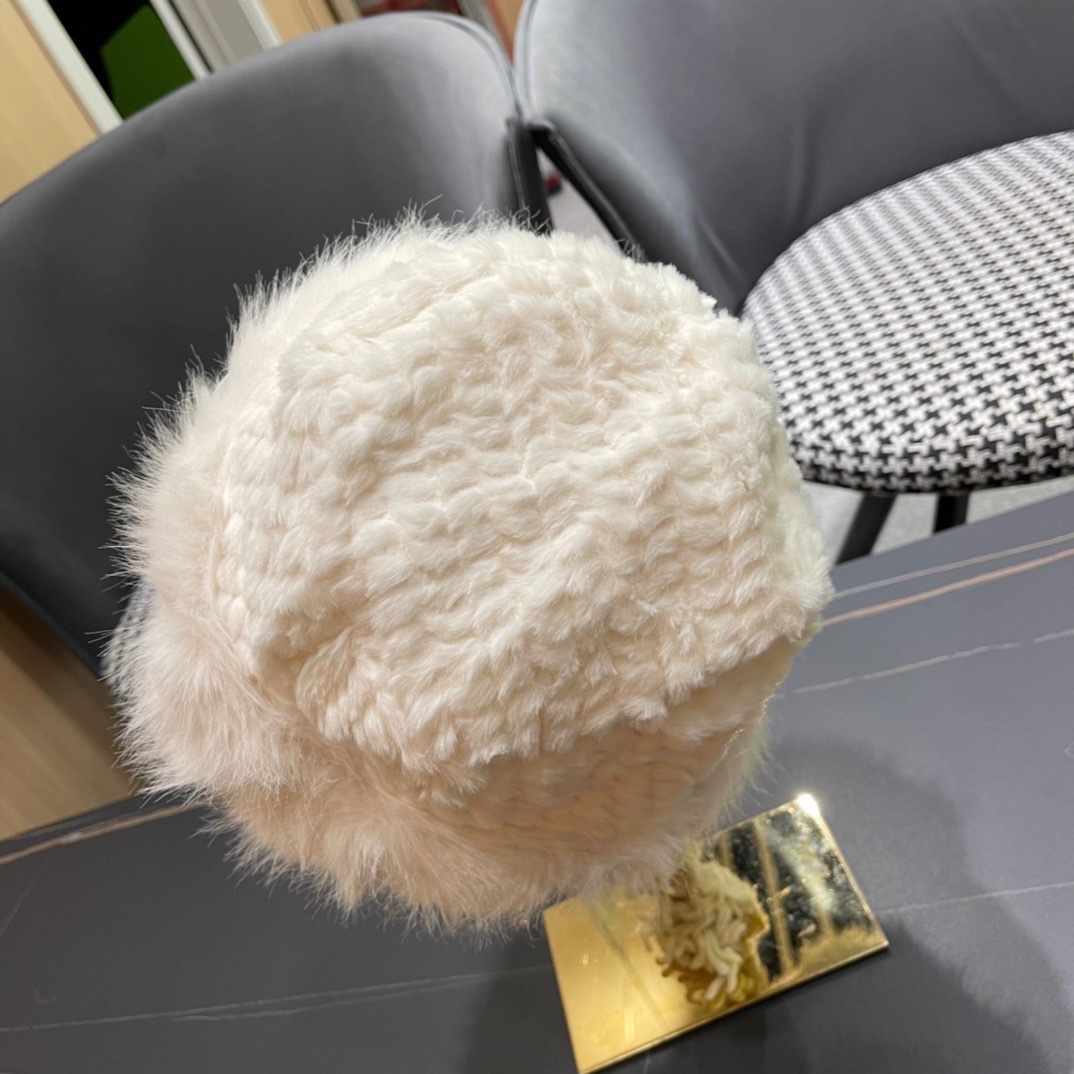 DIOR迪奥韩版2024毛绒边渔夫帽女秋冬季保暖显脸小盆帽户外百搭针织毛线渔夫帽