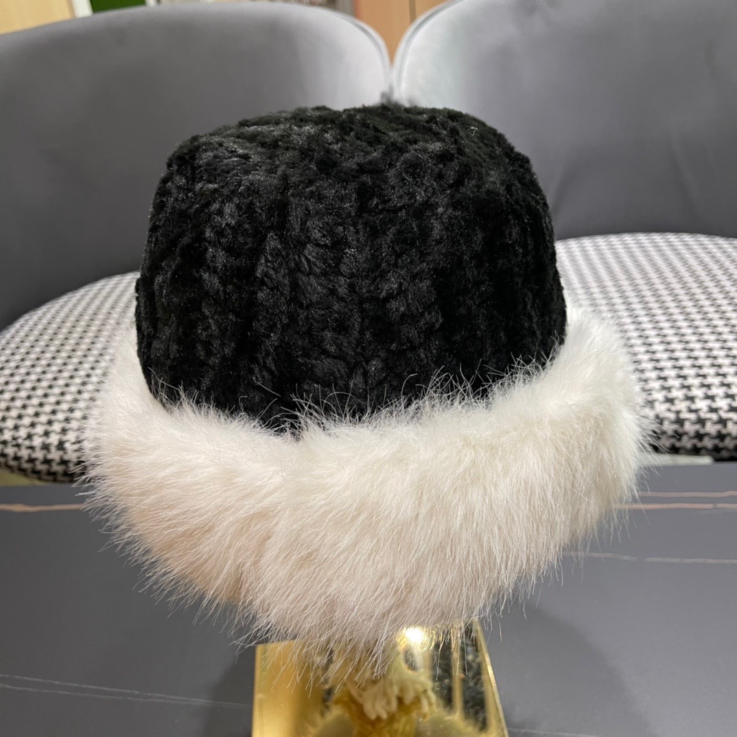 DIOR迪奥韩版2024毛绒边渔夫帽女秋冬季保暖显脸小盆帽户外百搭针织毛线渔夫帽