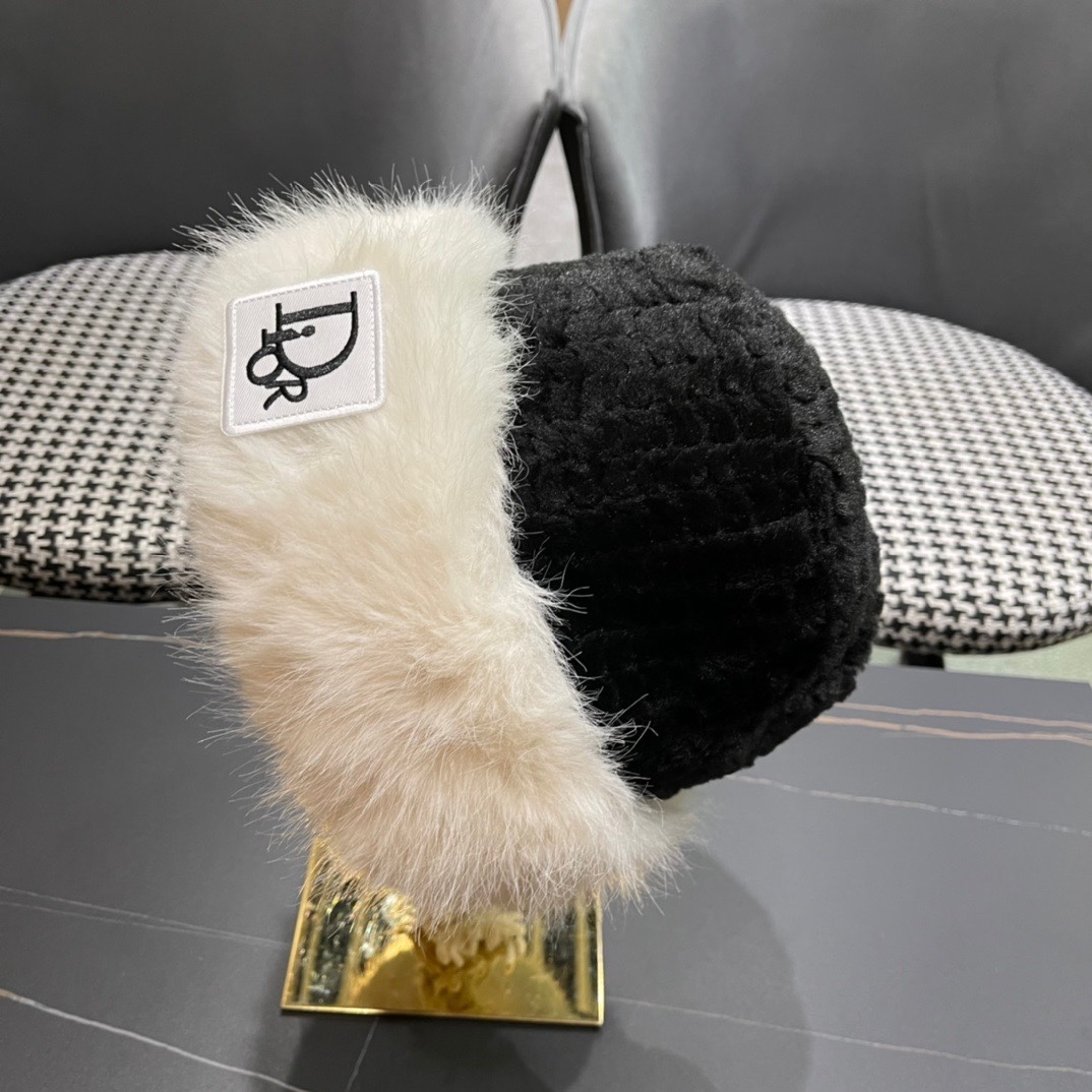 DIOR迪奥韩版2024毛绒边渔夫帽女秋冬季保暖显脸小盆帽户外百搭针织毛线渔夫帽
