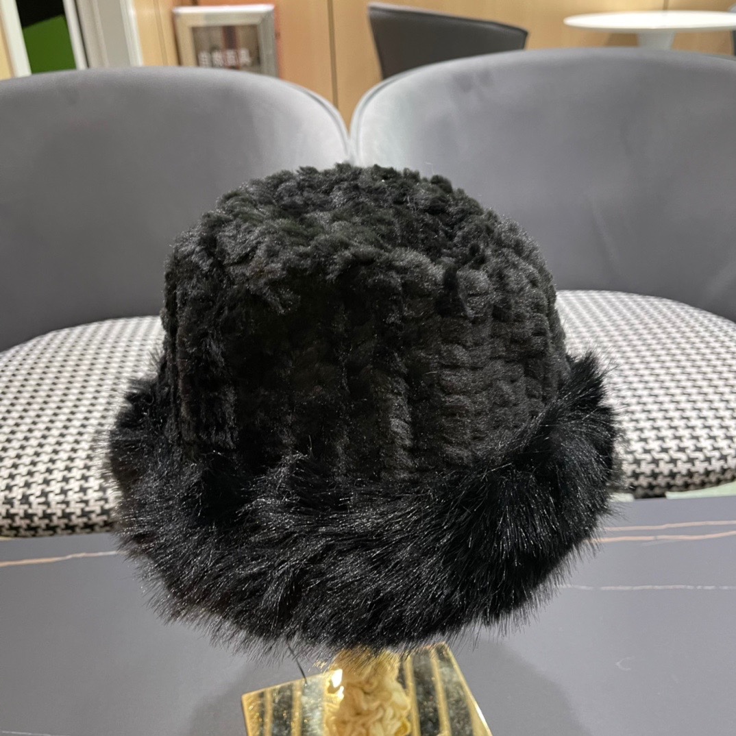 DIOR迪奥韩版2024毛绒边渔夫帽女秋冬季保暖显脸小盆帽户外百搭针织毛线渔夫帽