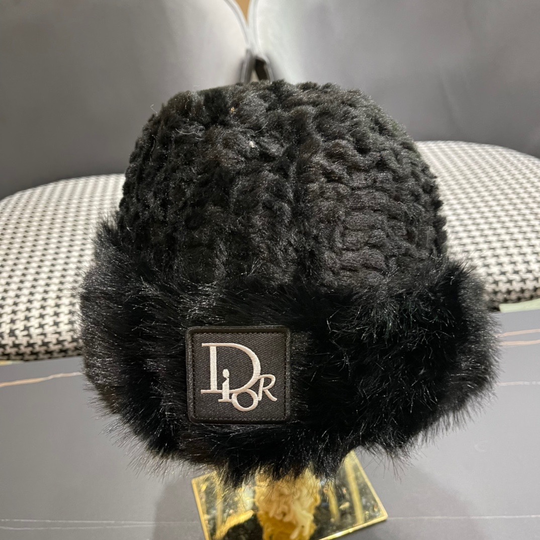 DIOR迪奥韩版2024毛绒边渔夫帽女秋冬季保暖显脸小盆帽户外百搭针织毛线渔夫帽