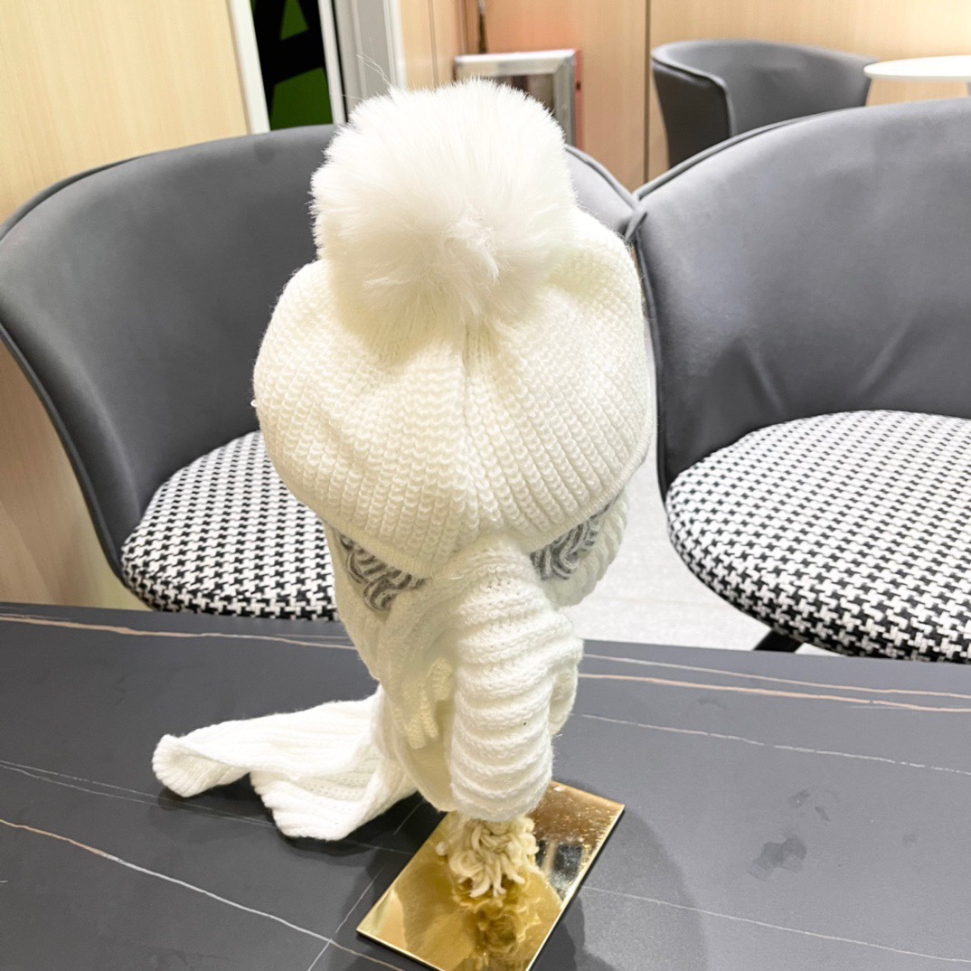 普拉达Prada 2024新款围巾一体毛绒渔夫帽女秋冬帽子冬款针织帽