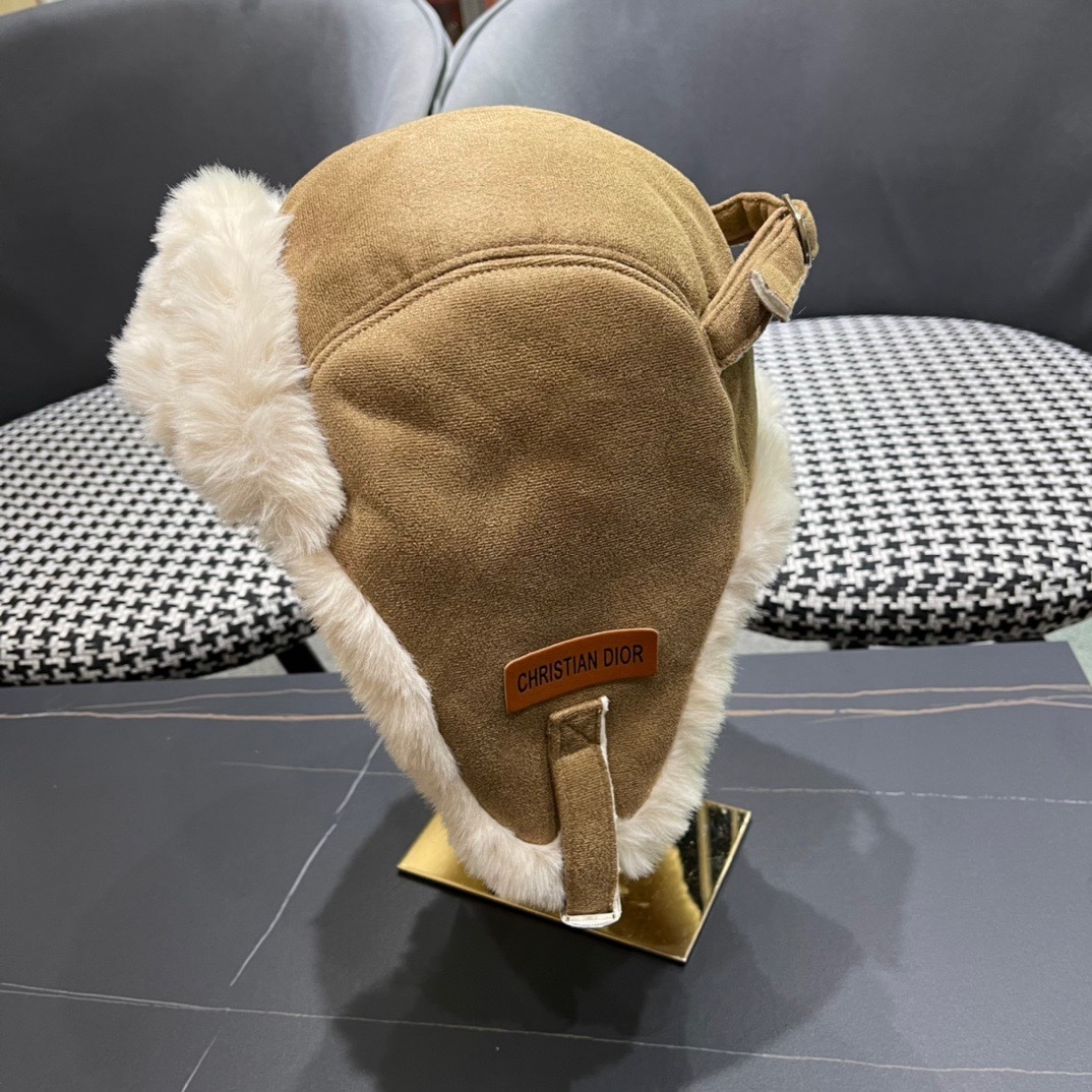 DIOR迪奥 加绒雷锋帽子女防风防寒百搭加厚骑行护耳帽飞行帽子