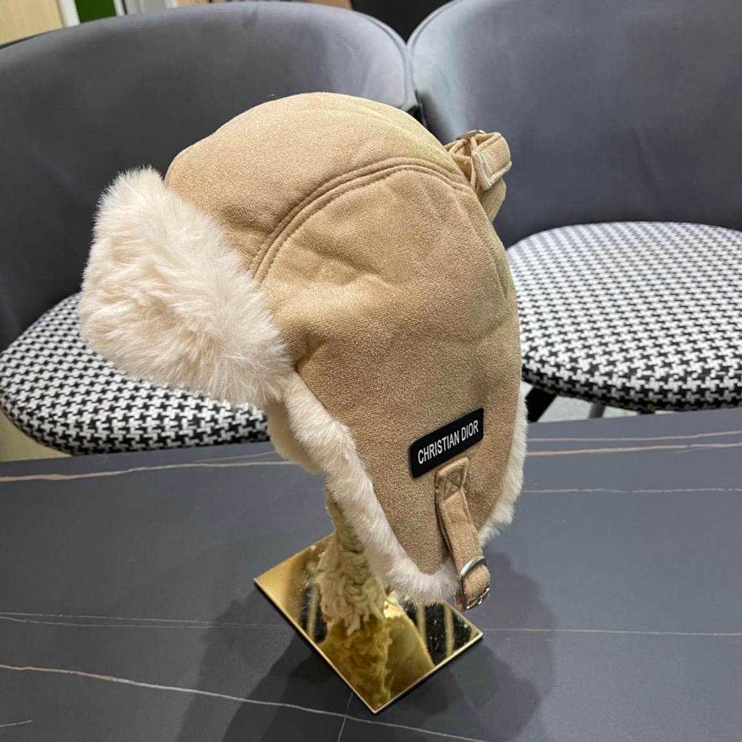 DIOR迪奥 加绒雷锋帽子女防风防寒百搭加厚骑行护耳帽飞行帽子