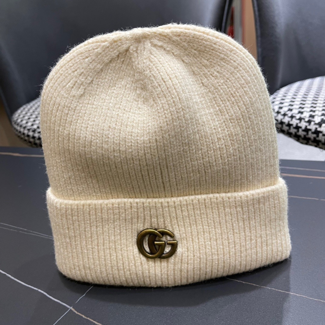 GUCCI古奇 时尚法式羊毛毛线帽子女冬季保暖针织帽潮条纹毛线帽