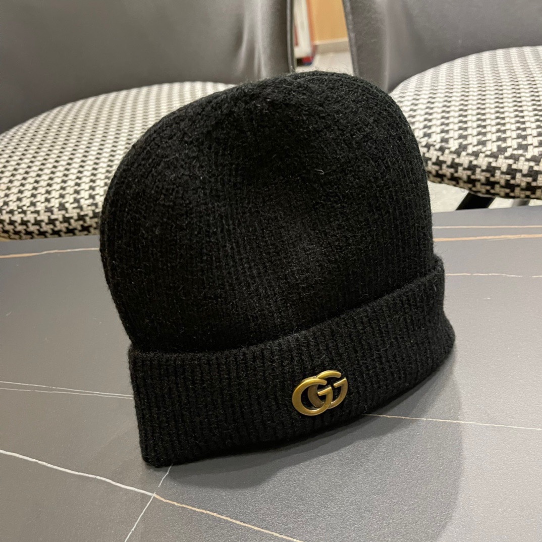 GUCCI古奇 时尚法式羊毛毛线帽子女冬季保暖针织帽潮条纹毛线帽