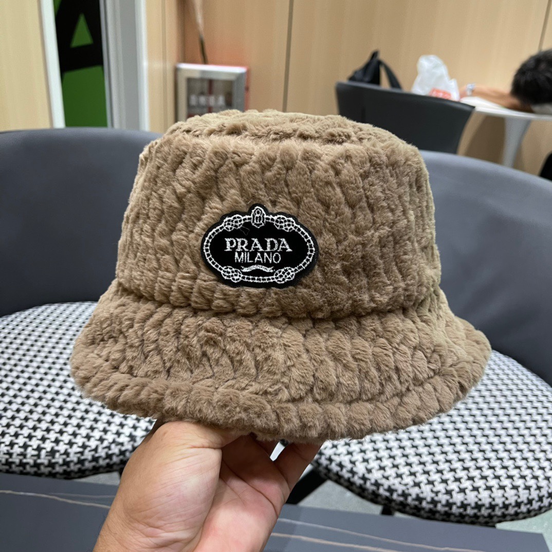 PRADA普拉达 2024秋冬新款羊毛渔夫帽出游逛街休闲百搭盆帽宽檐显脸小可折叠潮