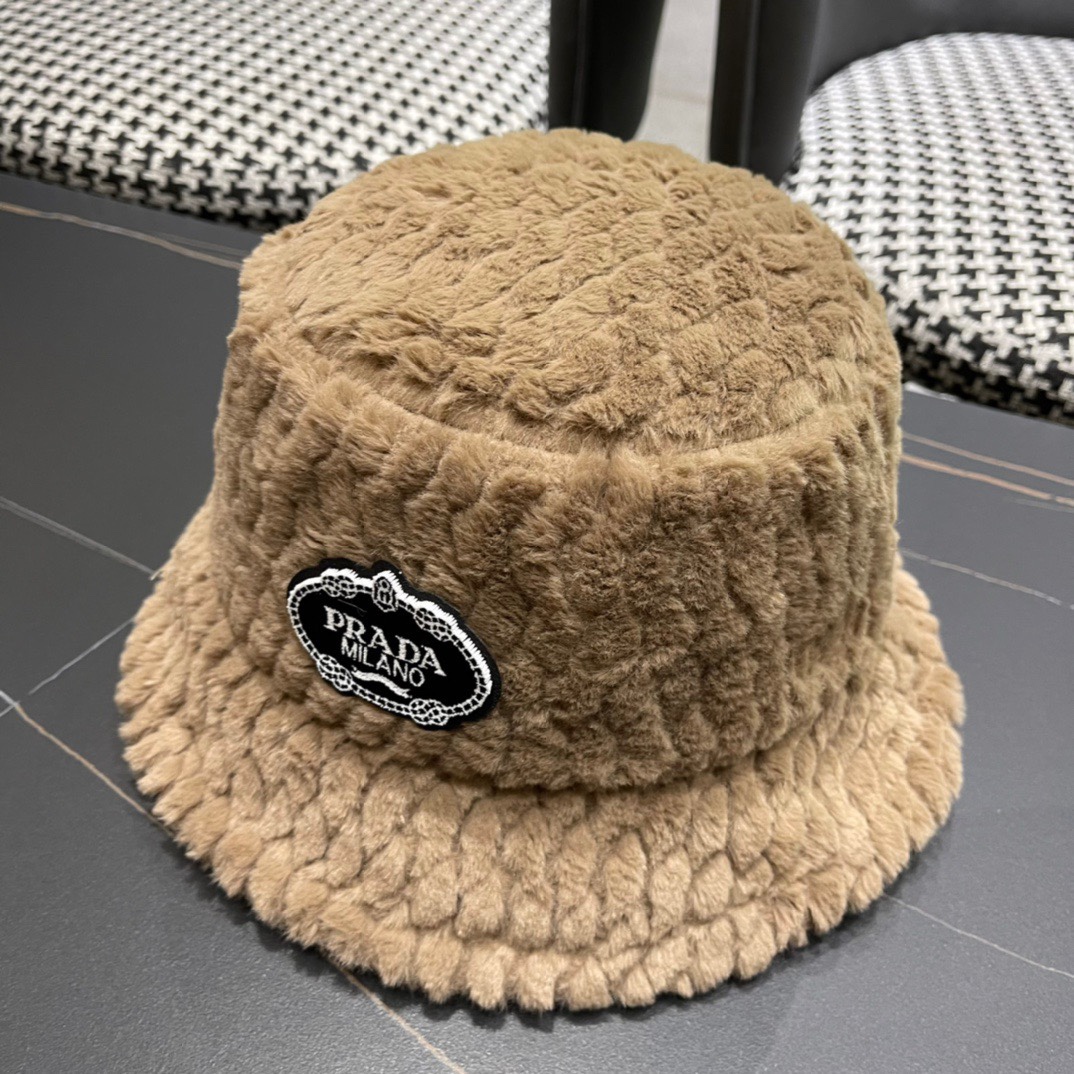 PRADA普拉达 2024秋冬新款羊毛渔夫帽出游逛街休闲百搭盆帽宽檐显脸小可折叠潮