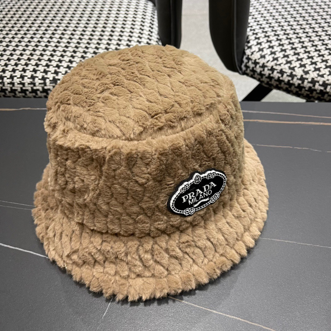 PRADA普拉达 2024秋冬新款羊毛渔夫帽出游逛街休闲百搭盆帽宽檐显脸小可折叠潮