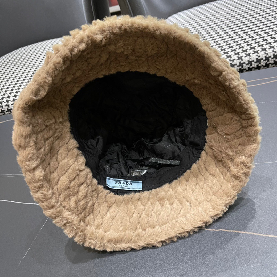 PRADA普拉达 2024秋冬新款羊毛渔夫帽出游逛街休闲百搭盆帽宽檐显脸小可折叠潮