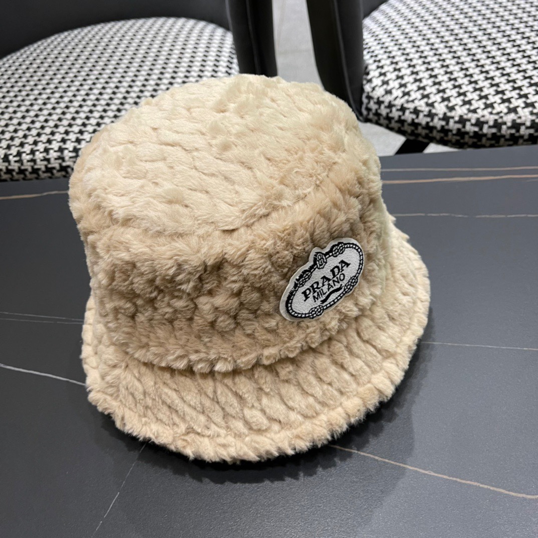 PRADA普拉达 2024秋冬新款羊毛渔夫帽出游逛街休闲百搭盆帽宽檐显脸小可折叠潮
