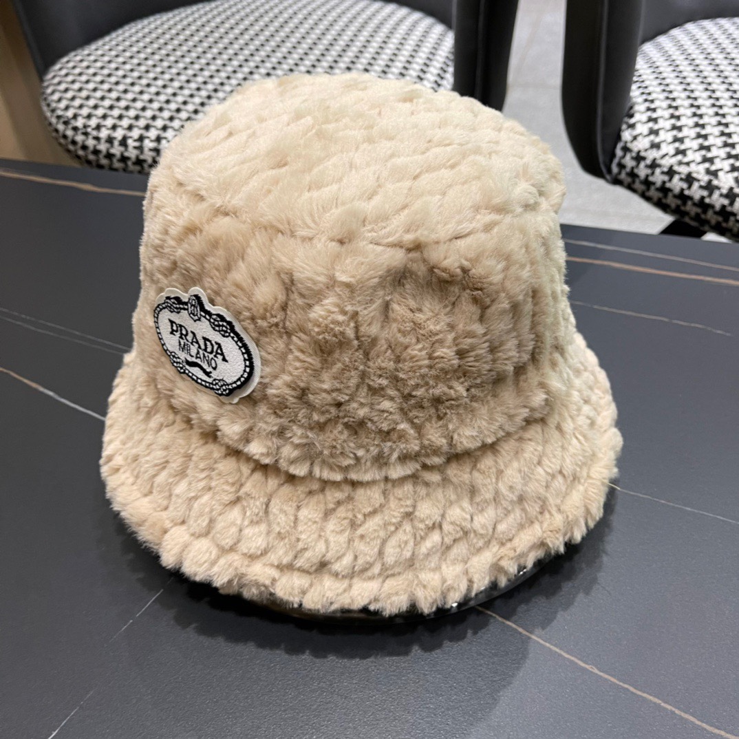 PRADA普拉达 2024秋冬新款羊毛渔夫帽出游逛街休闲百搭盆帽宽檐显脸小可折叠潮
