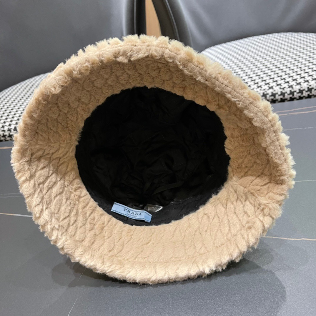 PRADA普拉达 2024秋冬新款羊毛渔夫帽出游逛街休闲百搭盆帽宽檐显脸小可折叠潮