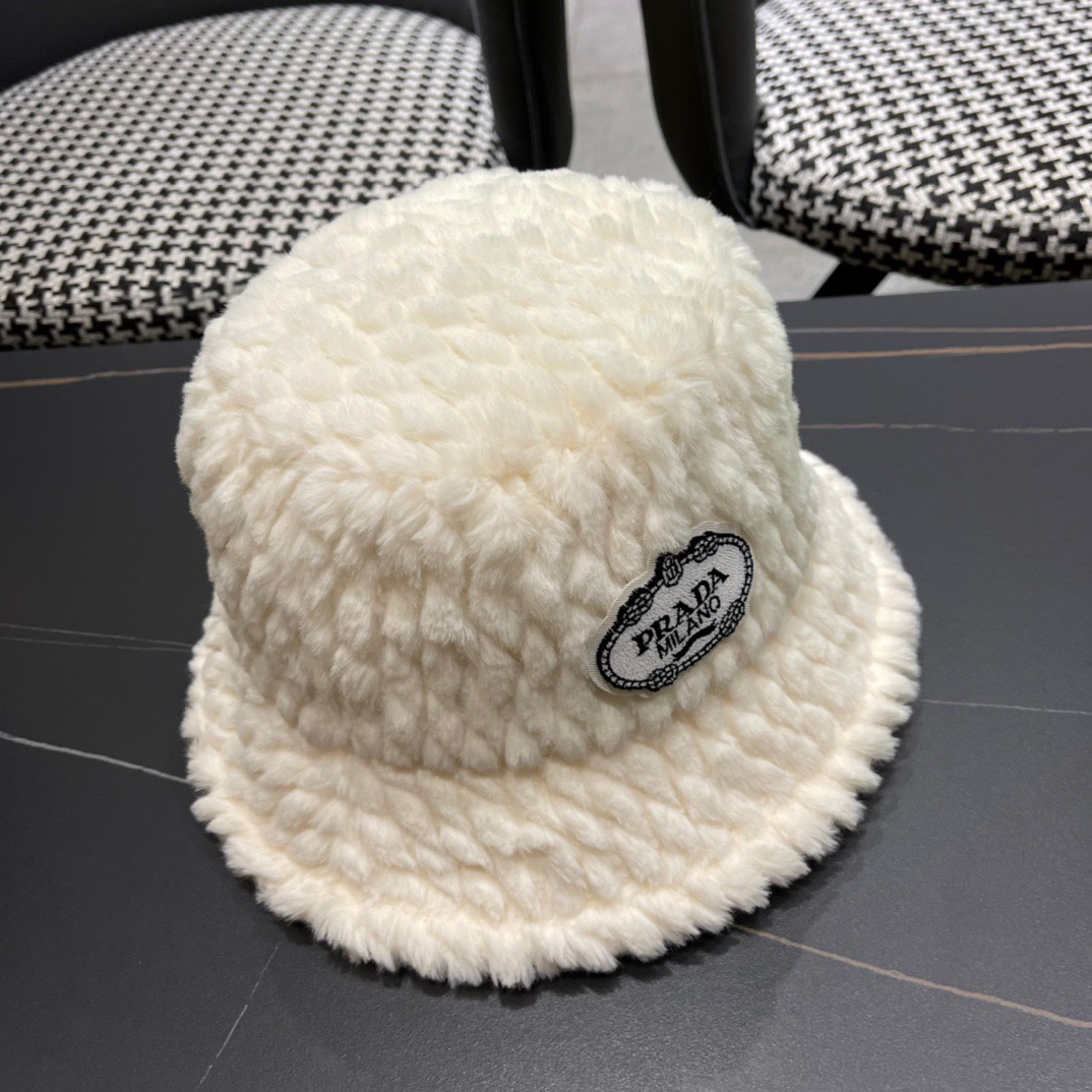PRADA普拉达 2024秋冬新款羊毛渔夫帽出游逛街休闲百搭盆帽宽檐显脸小可折叠潮
