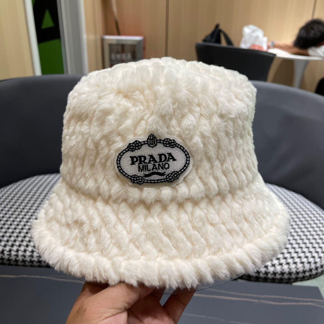 PRADA普拉达 2024秋冬新款羊毛渔夫帽出游逛街休闲百搭盆帽宽檐显脸小可折叠潮