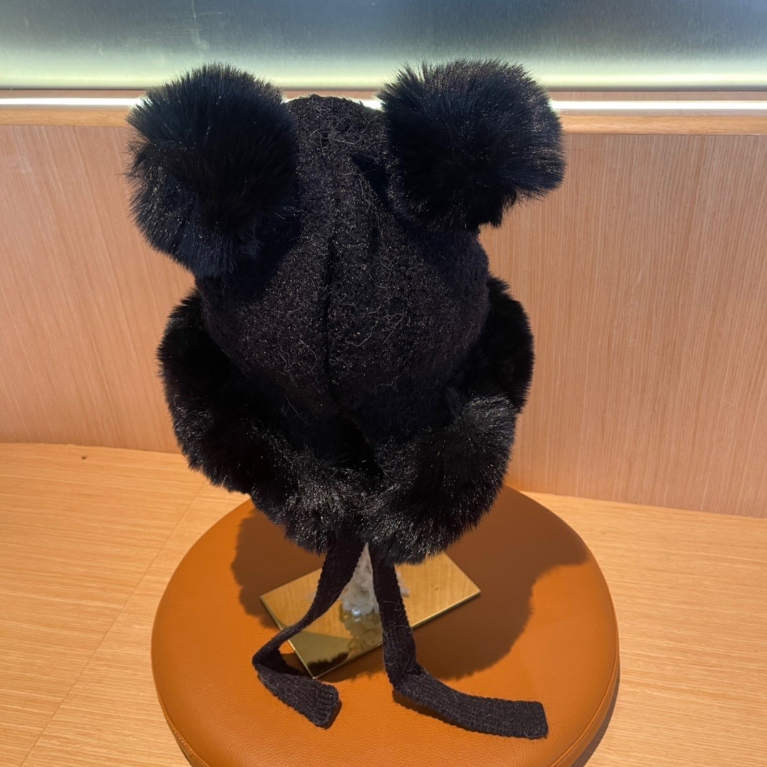 普拉达Prada新款秋冬季毛绒雷锋帽加绒加厚护耳帽子防寒防风帽