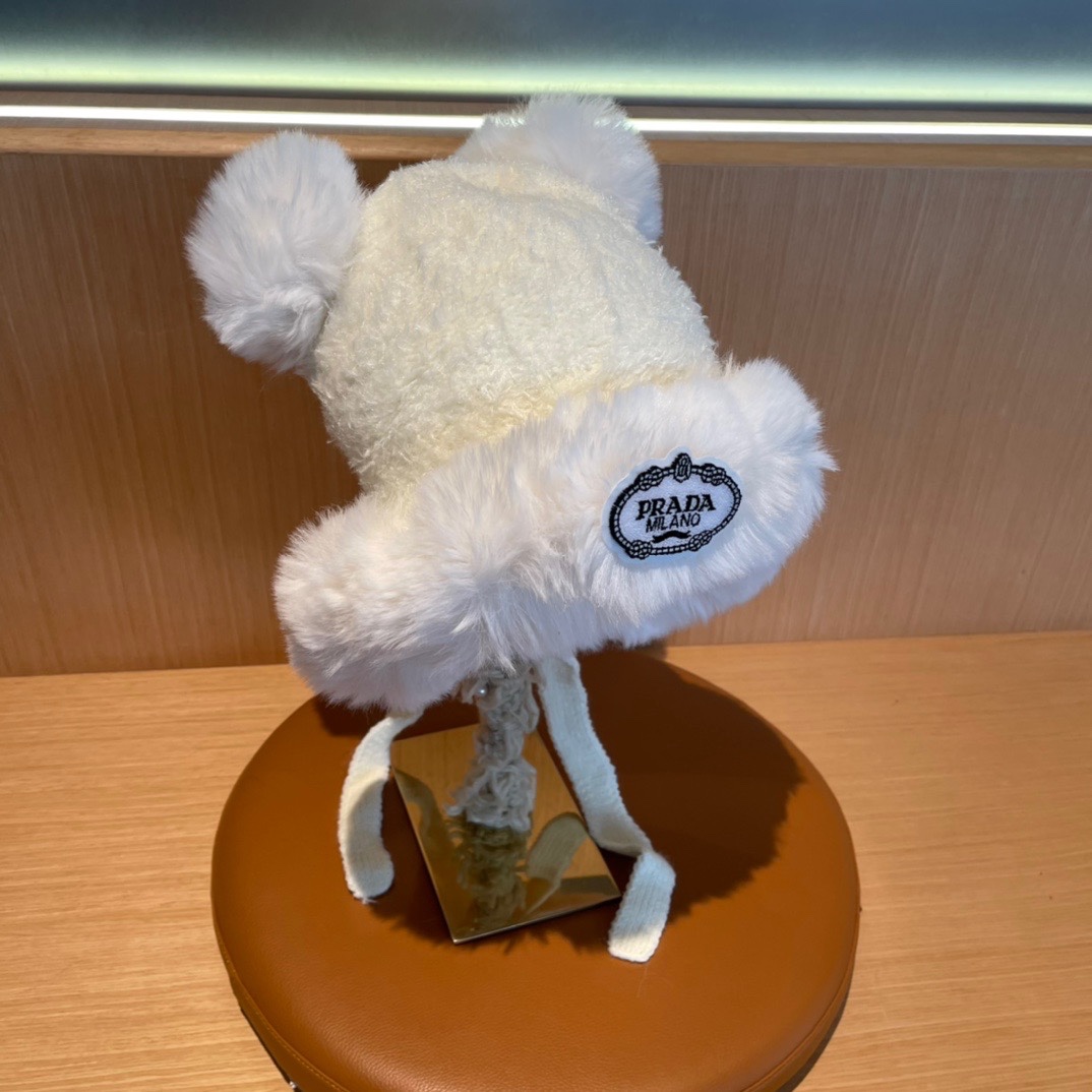 普拉达Prada新款秋冬季毛绒雷锋帽加绒加厚护耳帽子防寒防风帽