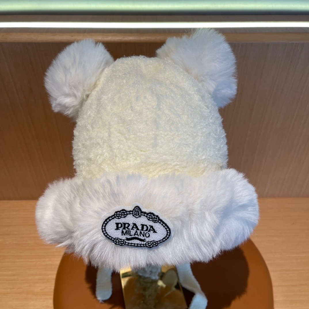 普拉达Prada新款秋冬季毛绒雷锋帽加绒加厚护耳帽子防寒防风帽