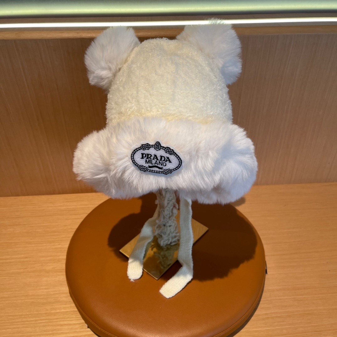 普拉达Prada新款秋冬季毛绒雷锋帽加绒加厚护耳帽子防寒防风帽