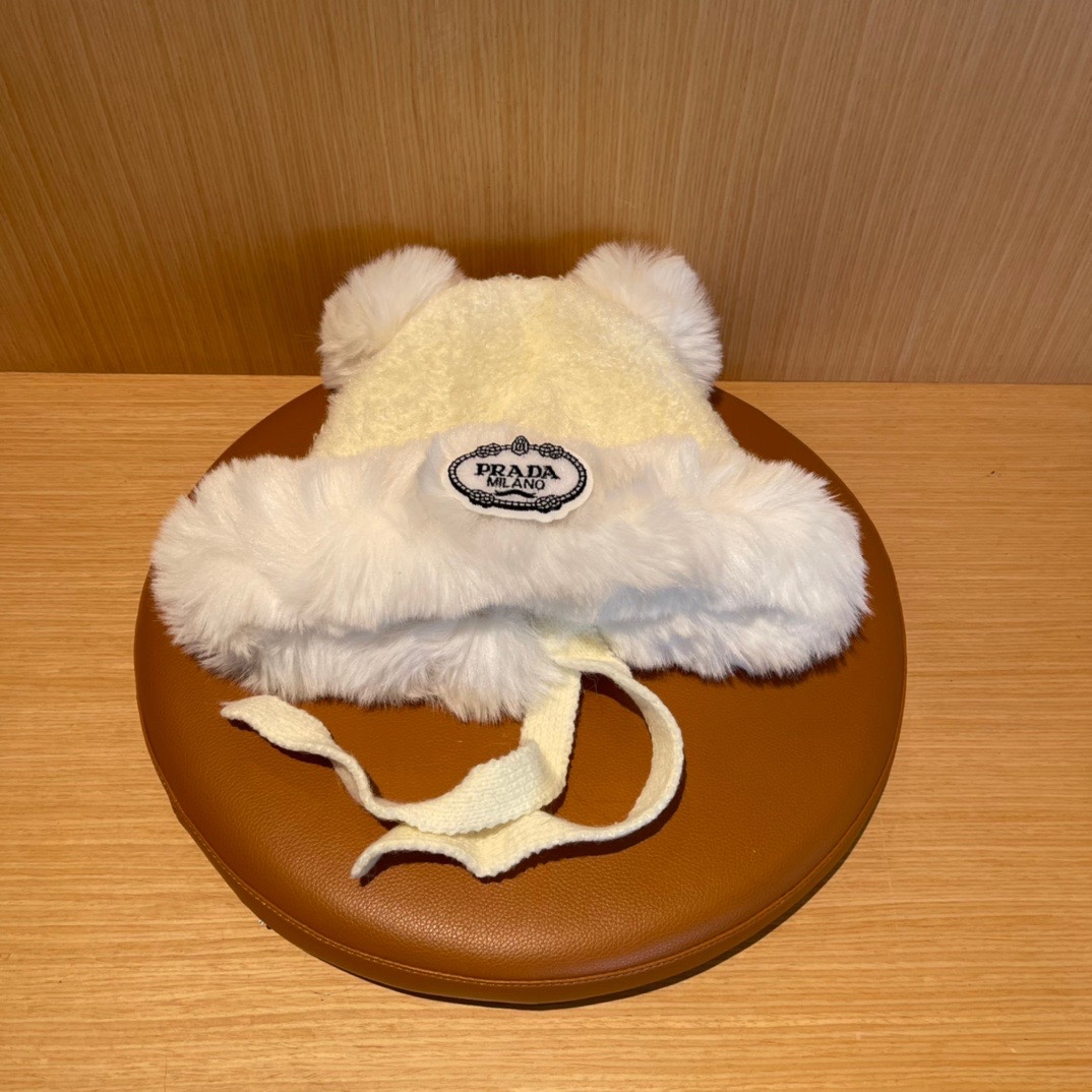 普拉达Prada新款秋冬季毛绒雷锋帽加绒加厚护耳帽子防寒防风帽