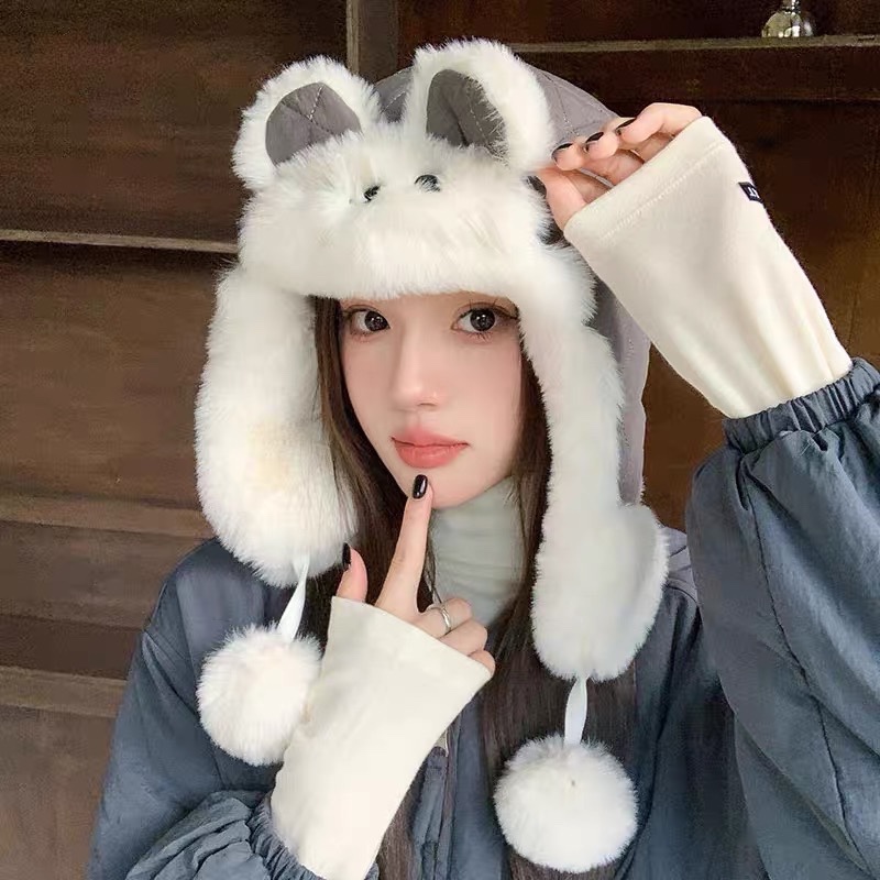 （蒙囗MONCLER】2024秋冬款东北毛绒护耳雷锋帽，加厚更保暖可爱毛球骑电动车保暖护耳帽