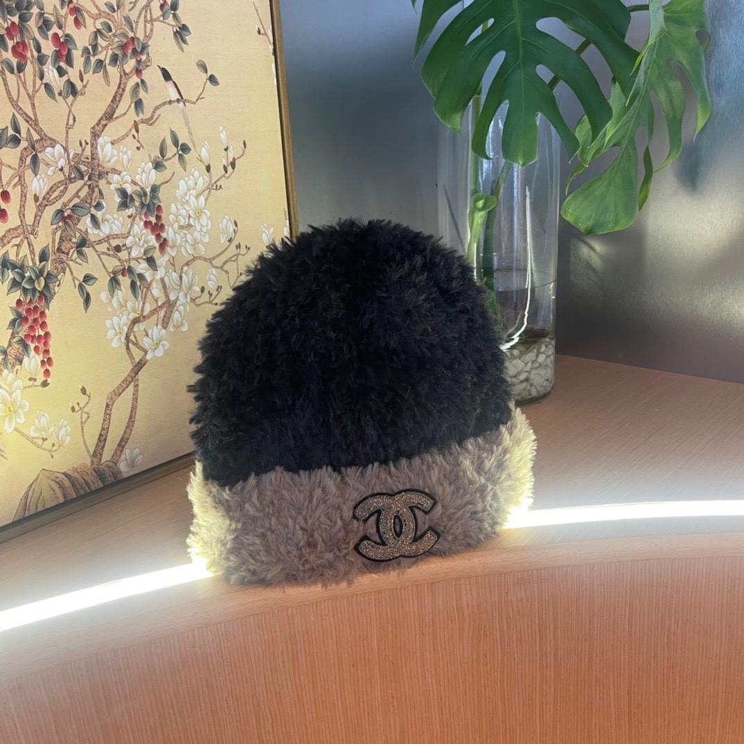 CHANEL香奈儿】2024女秋冬拼色针织毛线帽韩版大头围保暖护耳，毛绒绒的非常舒服 大牌款超好搭配，