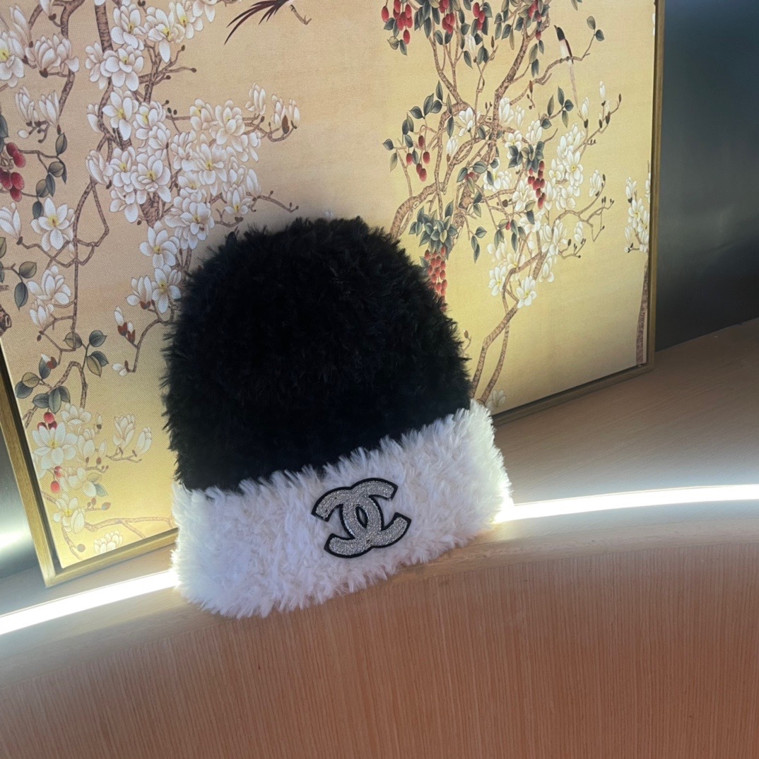 CHANEL香奈儿】2024女秋冬拼色针织毛线帽韩版大头围保暖护耳，毛绒绒的非常舒服 大牌款超好搭配，
