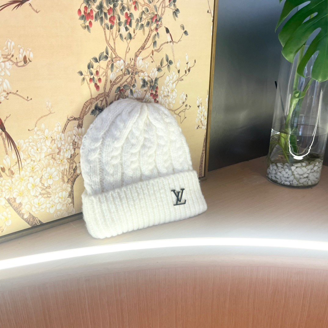 lv路易威登帽子女秋冬毛线帽韩版针织帽大头围帽护耳冬季套头潮加厚帽