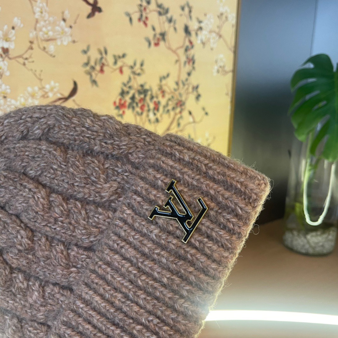 lv路易威登帽子女秋冬毛线帽韩版针织帽大头围帽护耳冬季套头潮加厚帽