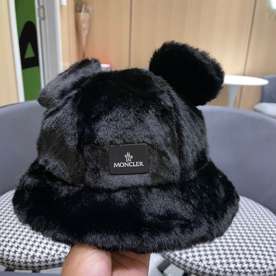 蒙口 moncler 2024冬款小熊加绒渔夫帽女秋冬款大头围时尚百搭显脸小