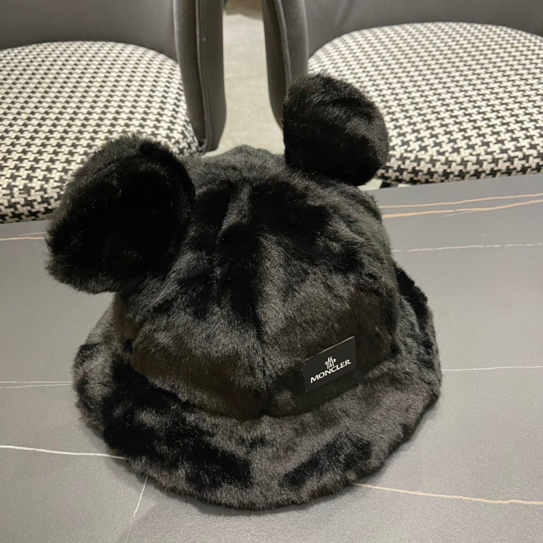 蒙口 moncler 2024冬款小熊加绒渔夫帽女秋冬款大头围时尚百搭显脸小