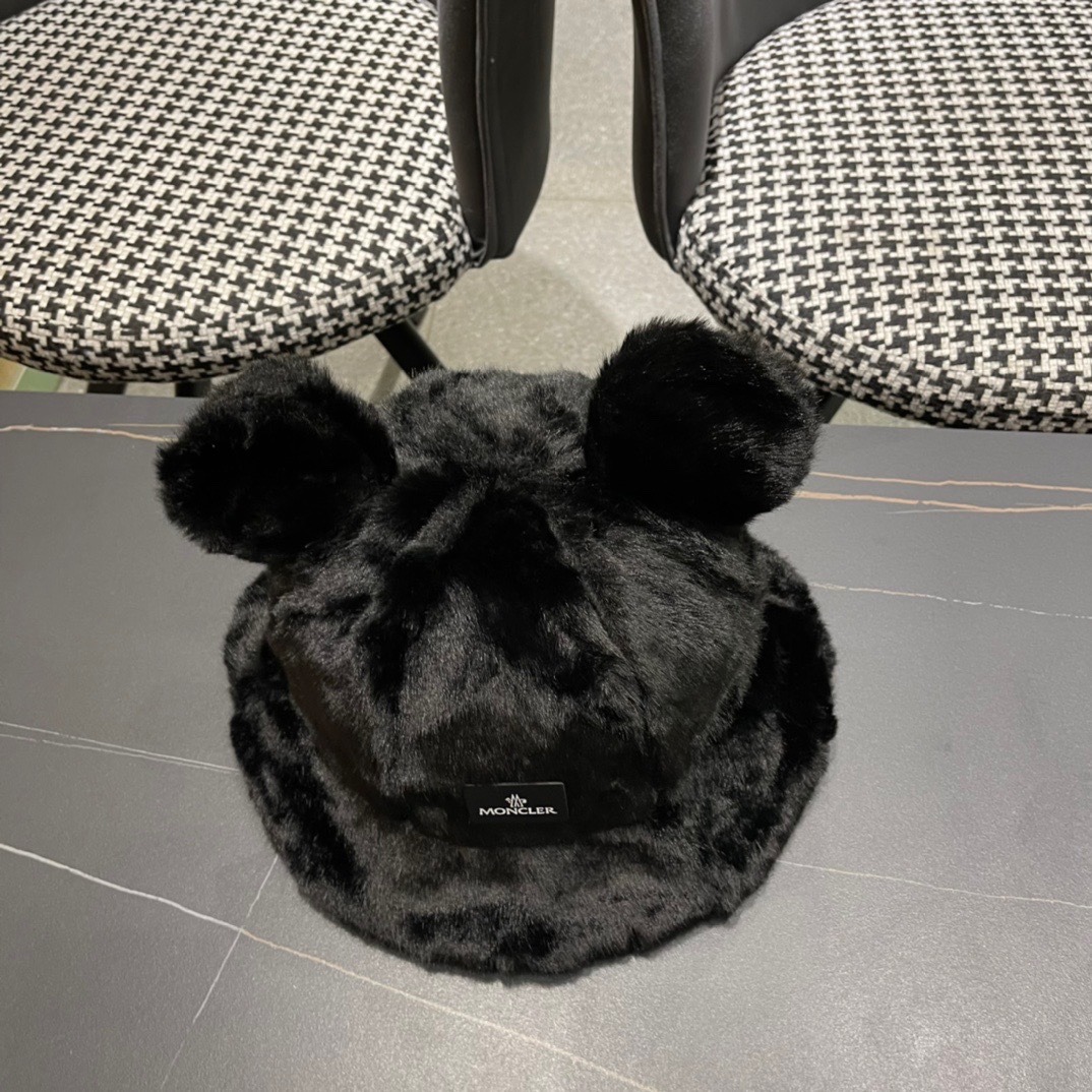 蒙口 moncler 2024冬款小熊加绒渔夫帽女秋冬款大头围时尚百搭显脸小