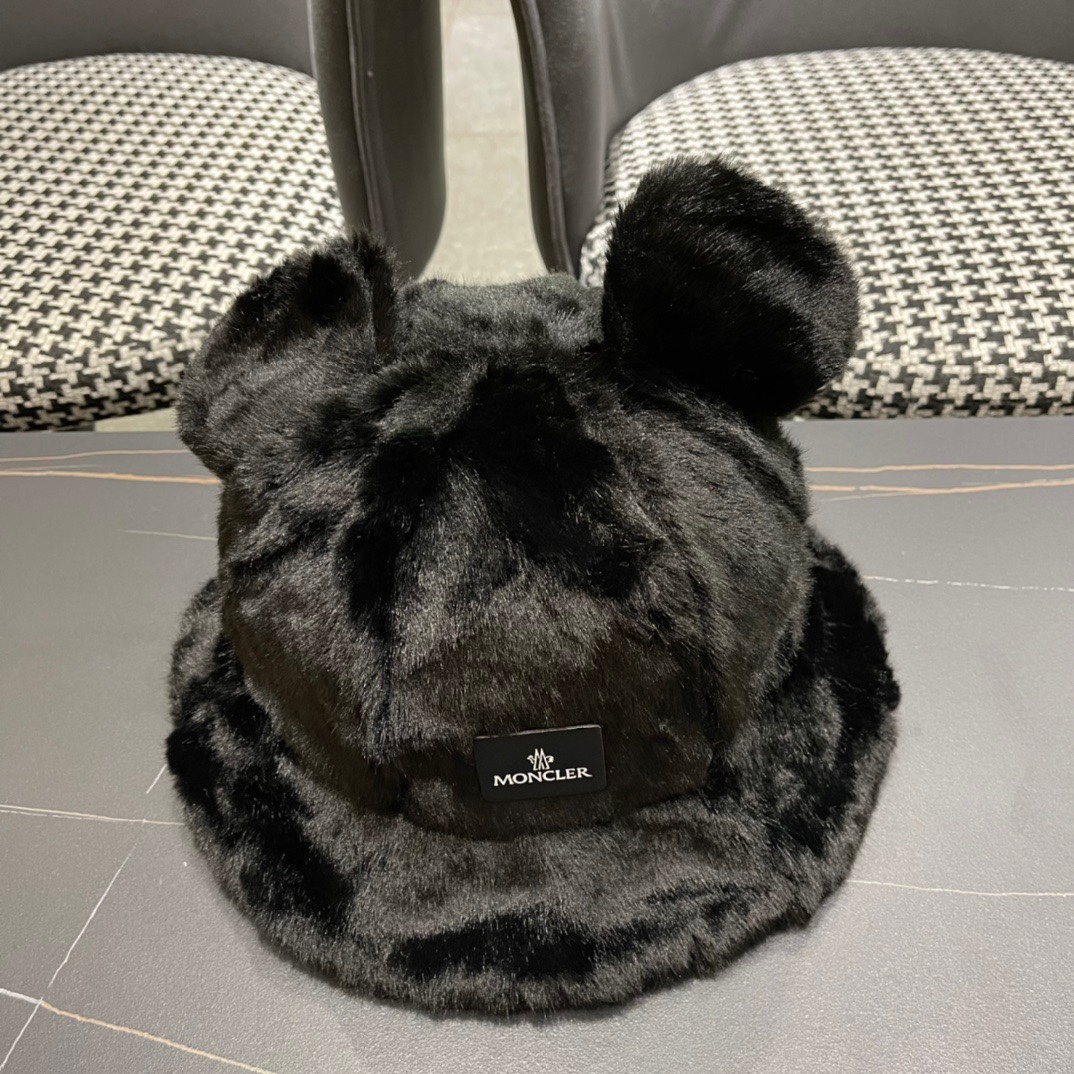 蒙口 moncler 2024冬款小熊加绒渔夫帽女秋冬款大头围时尚百搭显脸小