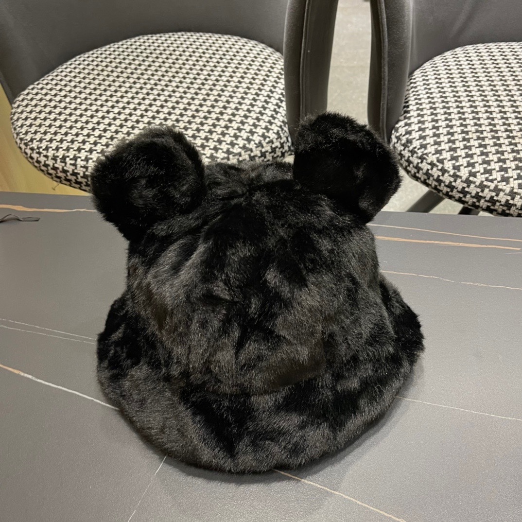 蒙口 moncler 2024冬款小熊加绒渔夫帽女秋冬款大头围时尚百搭显脸小