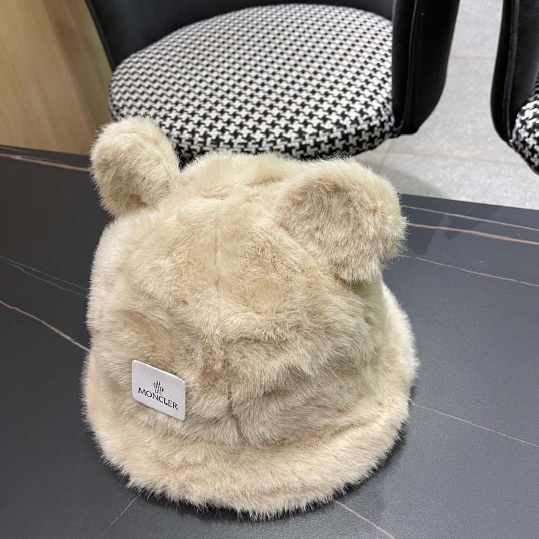 蒙口 moncler 2024冬款小熊加绒渔夫帽女秋冬款大头围时尚百搭显脸小