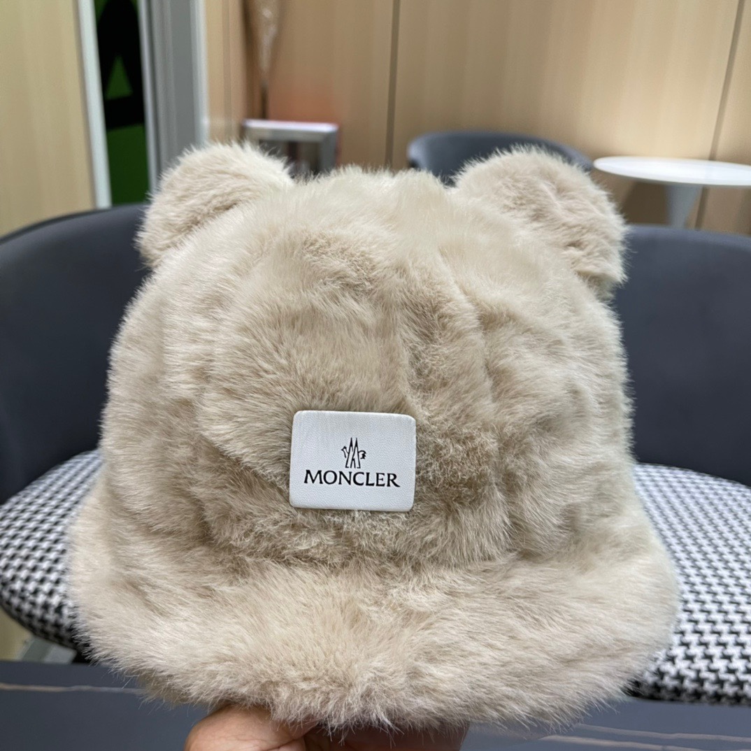 蒙口 moncler 2024冬款小熊加绒渔夫帽女秋冬款大头围时尚百搭显脸小