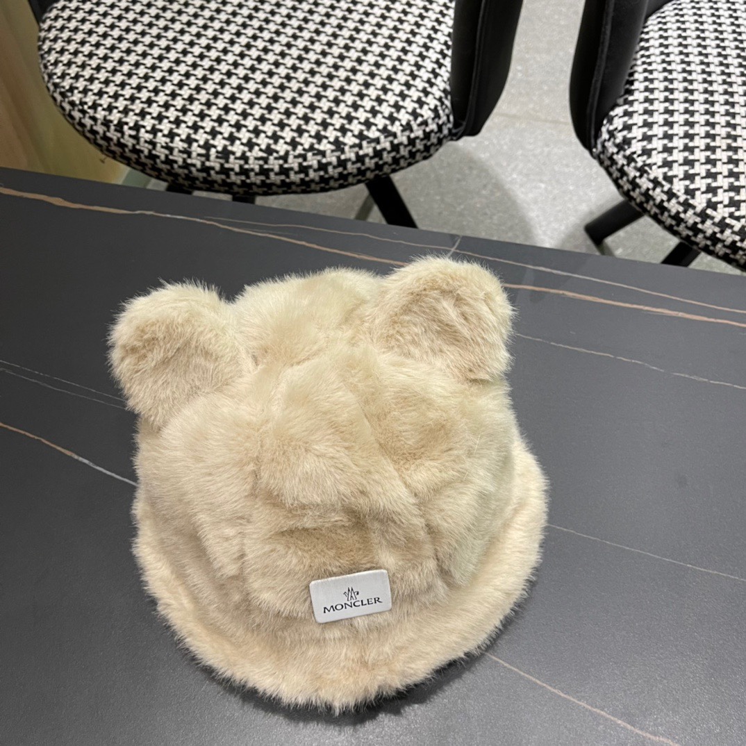蒙口 moncler 2024冬款小熊加绒渔夫帽女秋冬款大头围时尚百搭显脸小