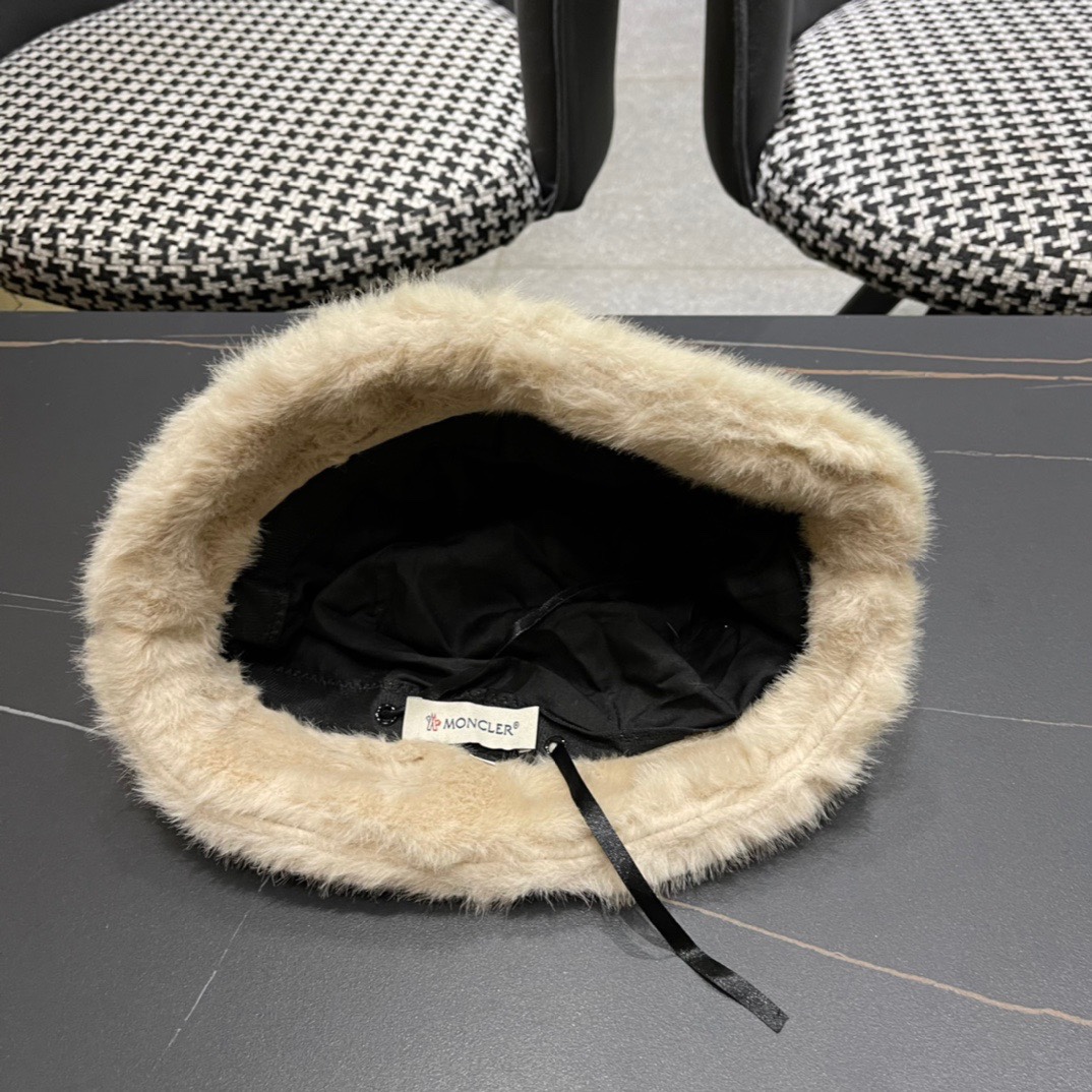 蒙口 moncler 2024冬款小熊加绒渔夫帽女秋冬款大头围时尚百搭显脸小