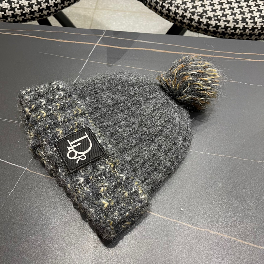  迪奥Dior〽️兔毛毛线帽女秋冬韩版百搭日系保暖针织帽ins潮牌加厚护耳冷帽子